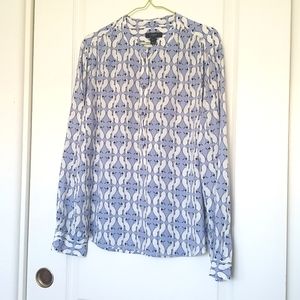 J.Crew Siamese Cat Print Silk Blue Blouse